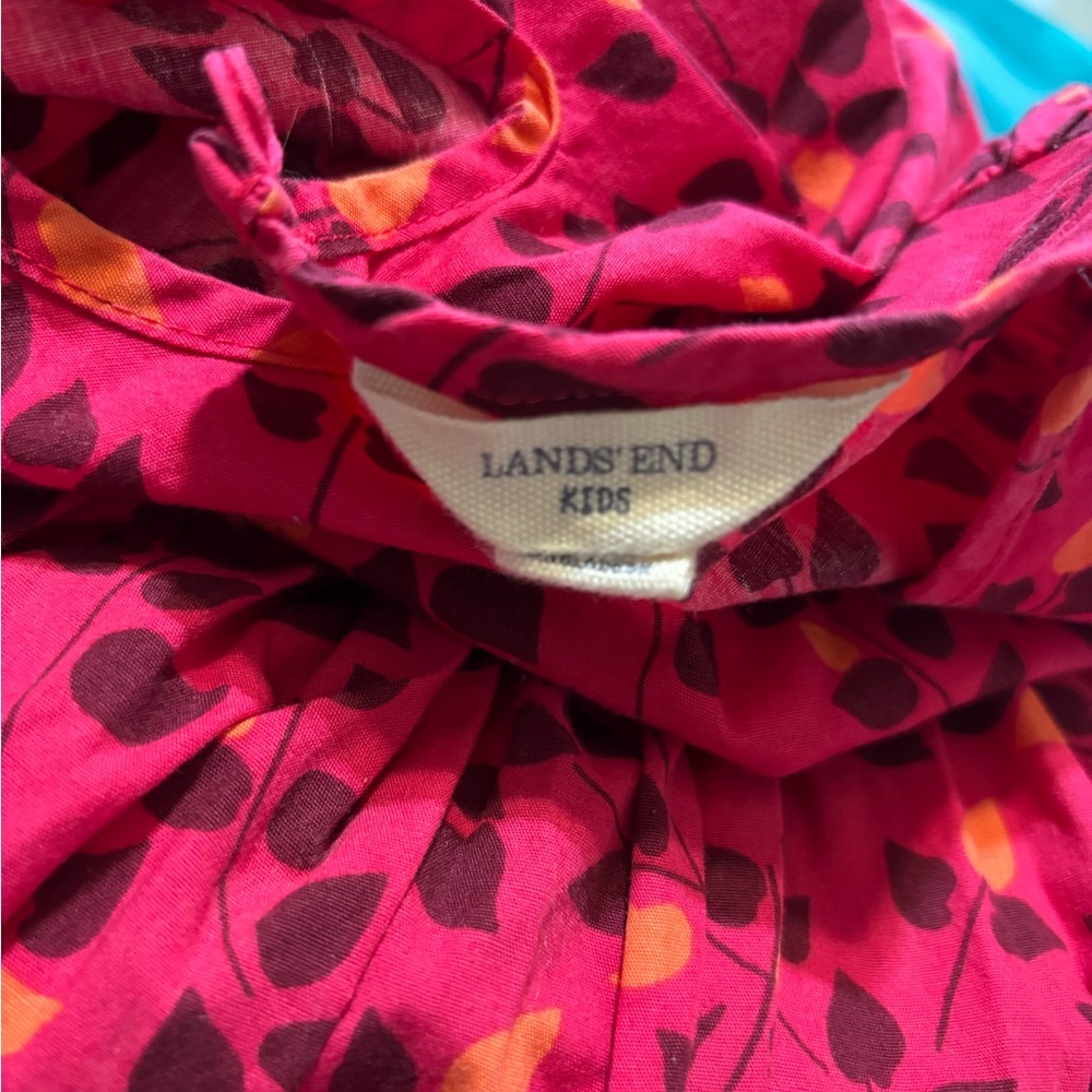 Lands End Kids Girls Dark Pink Floral Print Fit Flare Dress Size 6 - Picture 6 of 8
